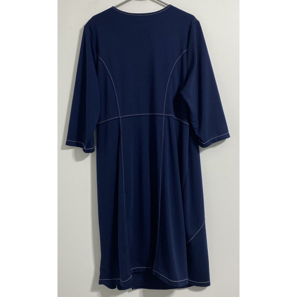 Lane Bryant Dress Women's 18/20 2X Plus Blue White Stitch Silver Hardware V-Neck - Picture 4 of 5